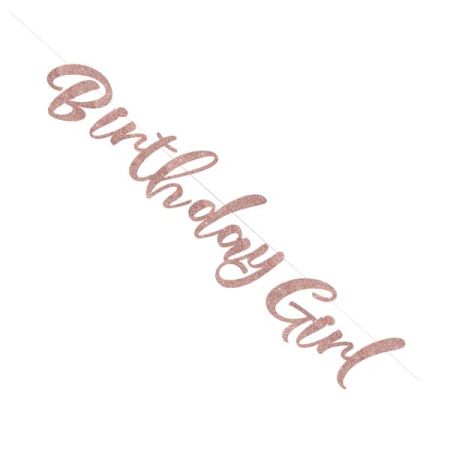 באנר אותיות לתלייה- BIRTHDAY GIRL רוז גולד גליטר - 1.6 מ