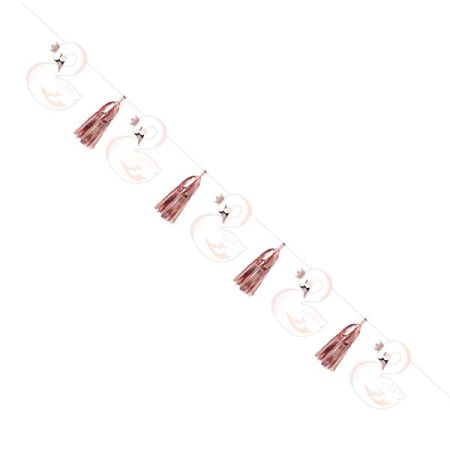 באנר לתלייה- טאסלים וברבורים רוז גולד- 1.6 מ